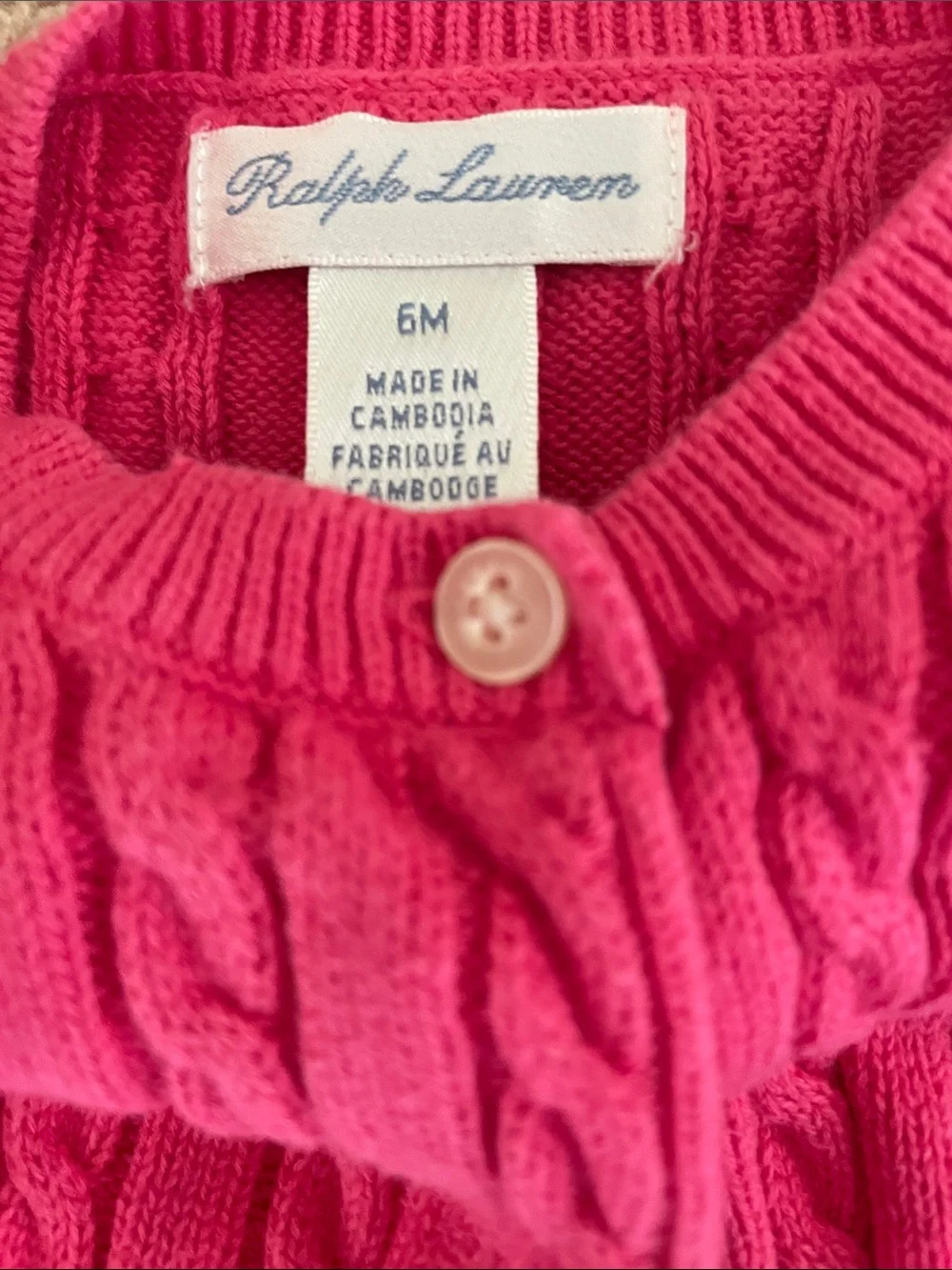 Ralph Lauren Hot Pink Cable-Knit Cotton Cardigan 6 Months.
